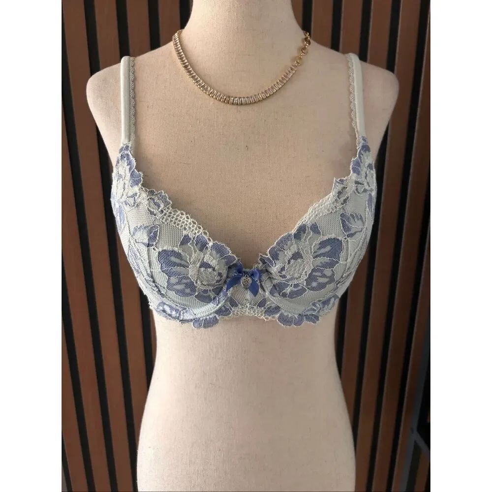 Victoria's Secret Body By Victoria Lined Blue White FloralDemi Bra 36A